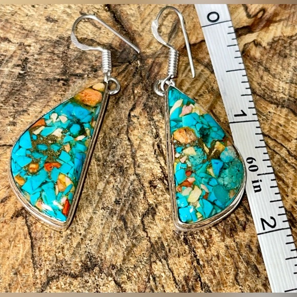 Blue Green Spiny Turquoise in Copper & Larimar Pendant  & Earrings - Picture 10 of 12